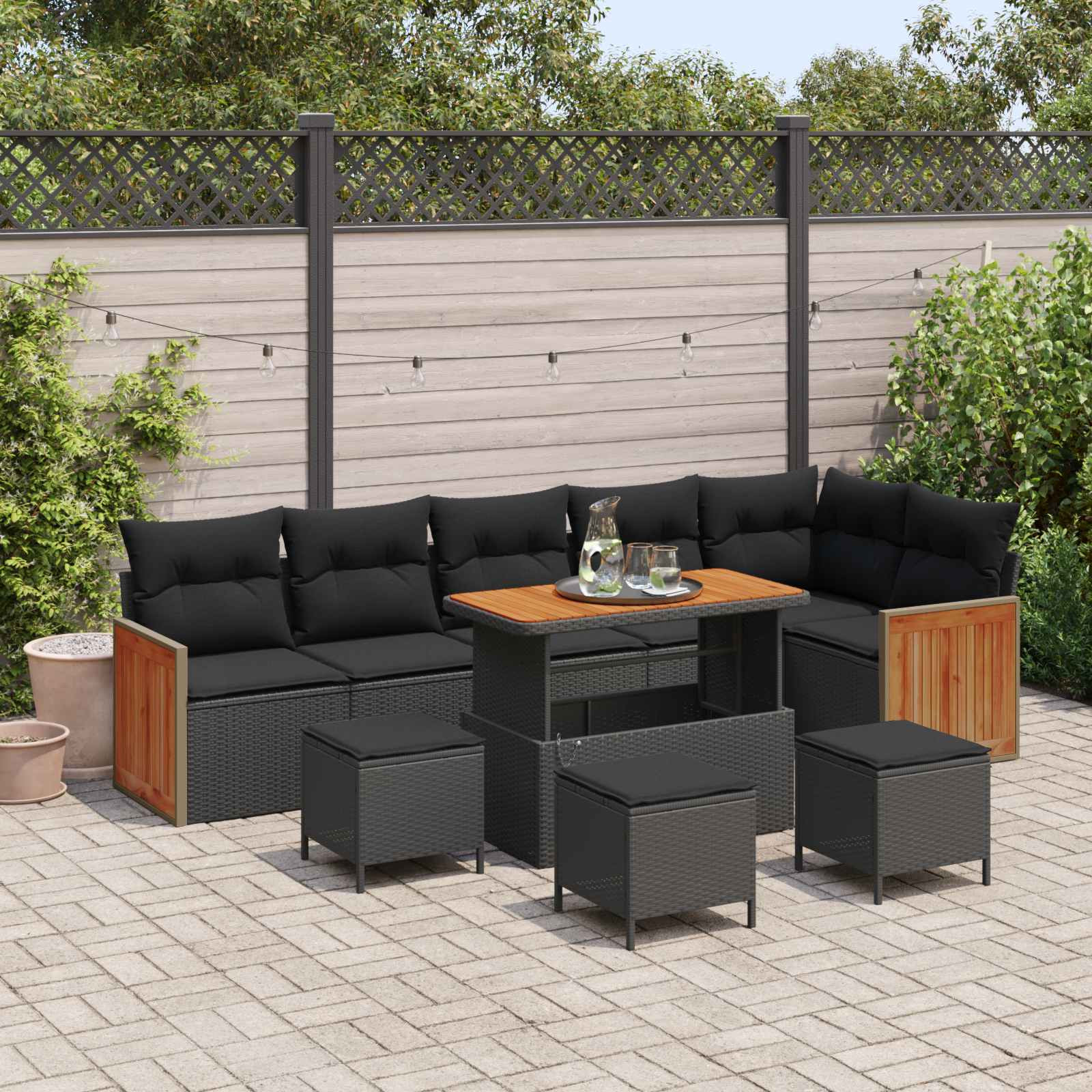 vidaXL Gartensofa-set mit Kissen 10 pcs Schwarz
