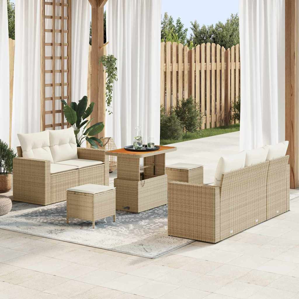 vidaXL Gartensofa-set mit Kissen 8 pcs Beige und Creme Poly-Rattan