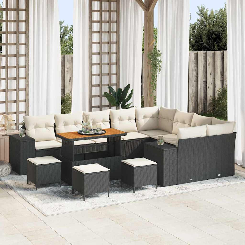 vidaXL Garten-Sofa-Set mit Kissen mit Kissen 13 pcs Schwarz und Creme
