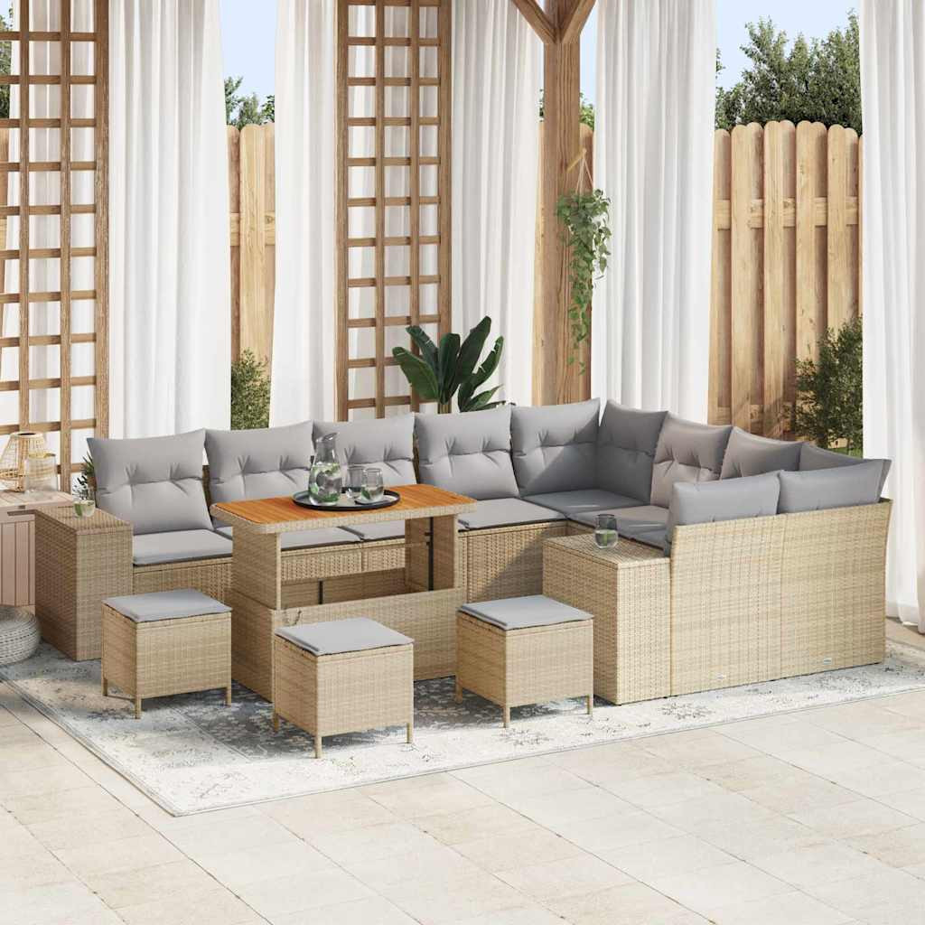 vidaXL Garten-Sofa-Set mit Kissen mit Kissen 13 pcs Beige und Hellgrau
