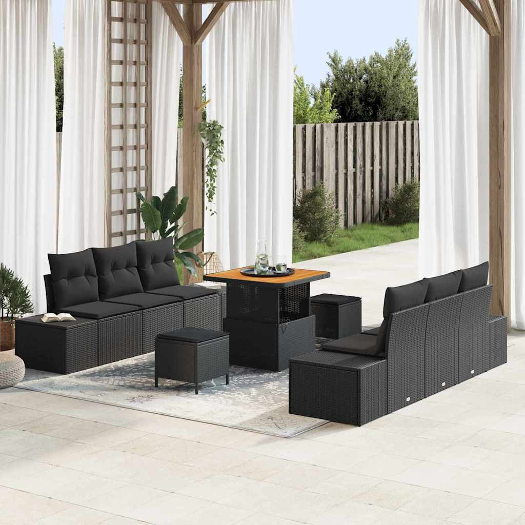 vidaXL Gartensofa-set mit Kissen 9 pcs Schwarz Poly-Rattan