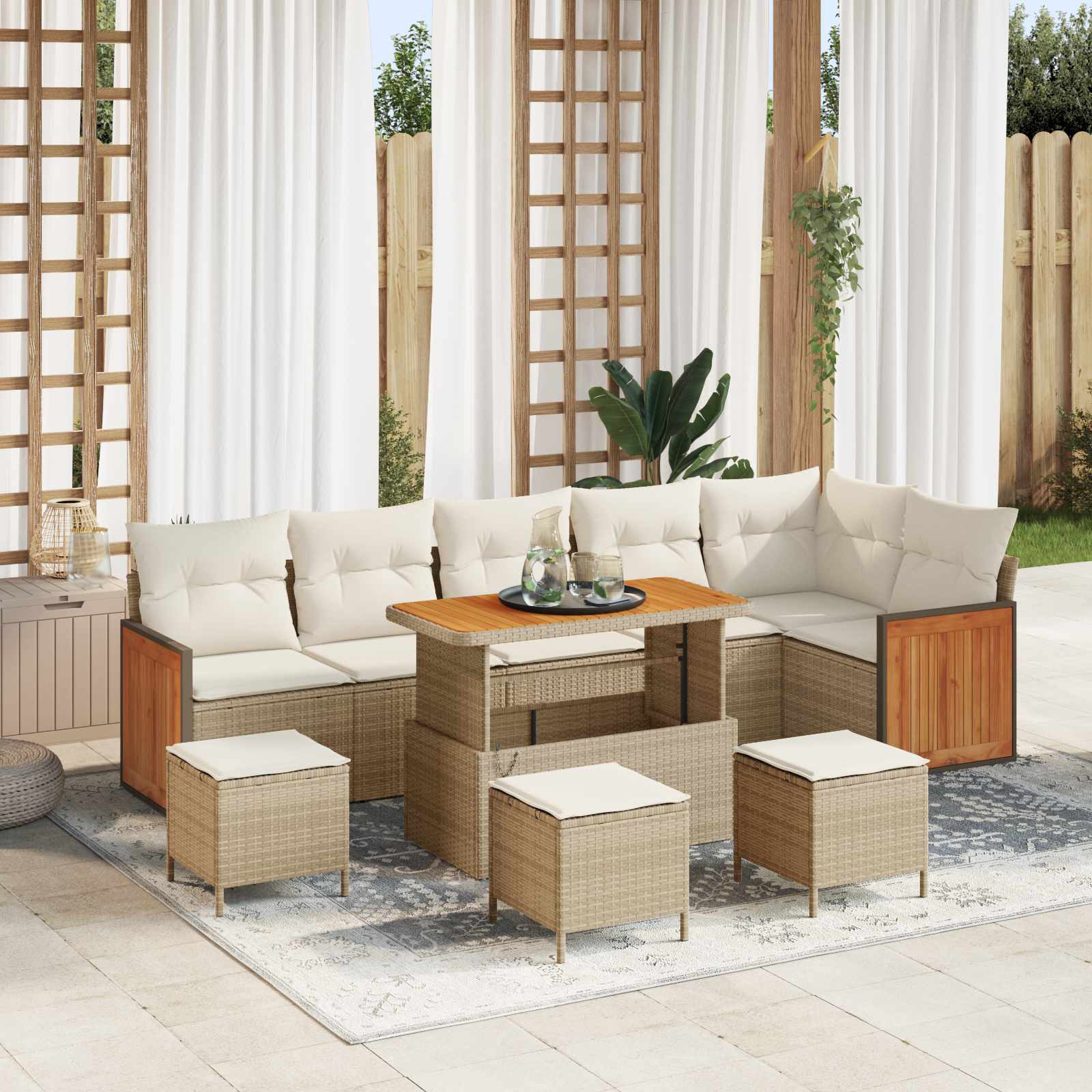 vidaXL Gartensofa-set mit Kissen 10 pcs Beige und Creme