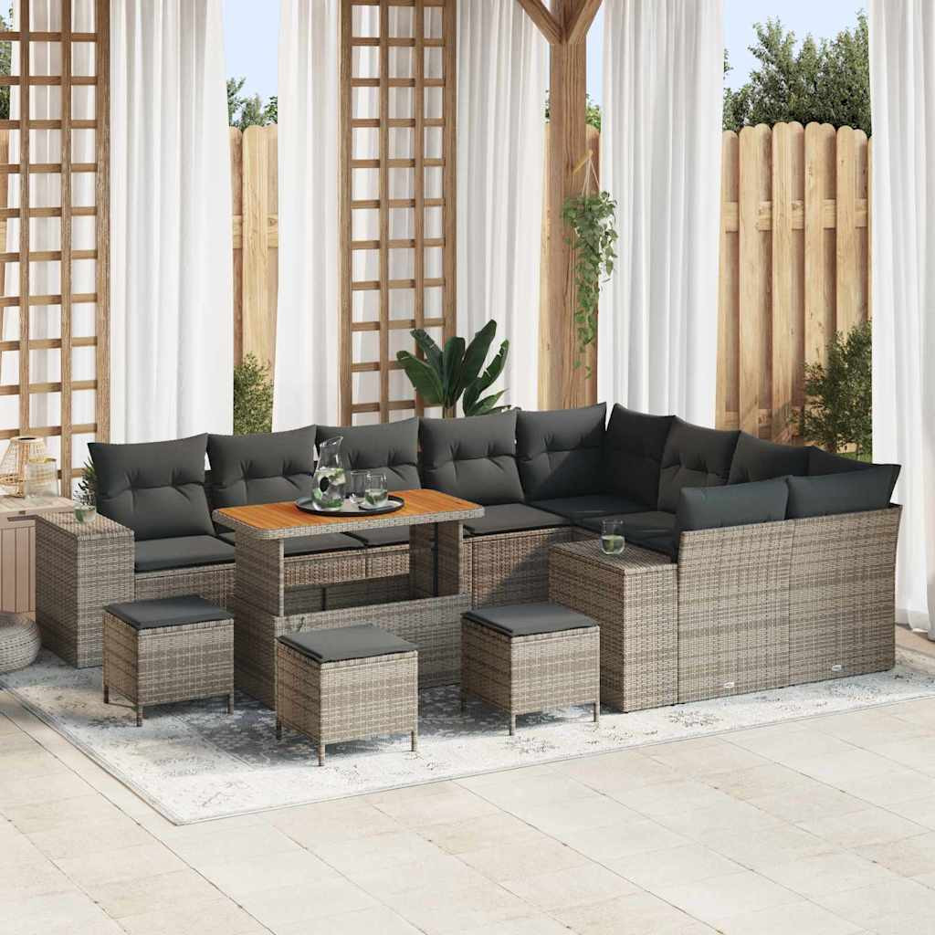 vidaXL Garten-Sofa-Set mit Kissen mit Speicher mit Kissen 13 pcs Grau