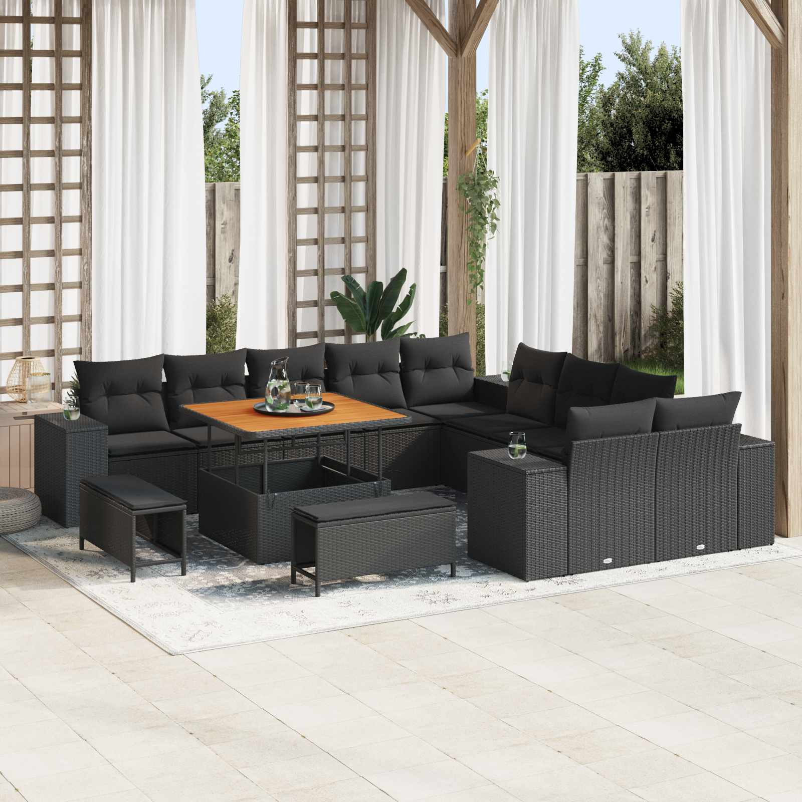 vidaXL Gartensofa-set mit Kissen 13 pcs Schwarz Poly-Rattan