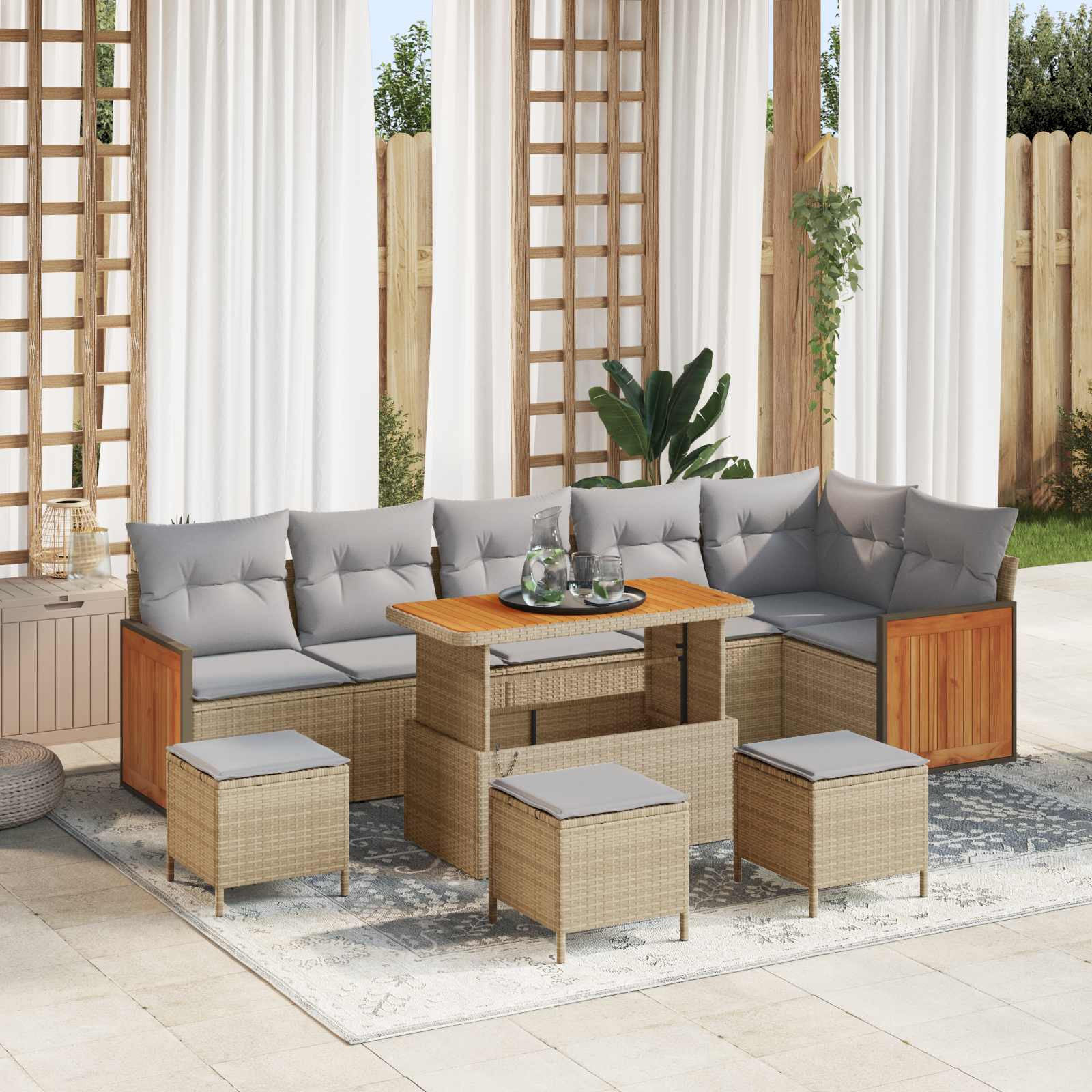 vidaXL Gartensofa-set mit Kissen 10 pcs Beige und Hellgrau