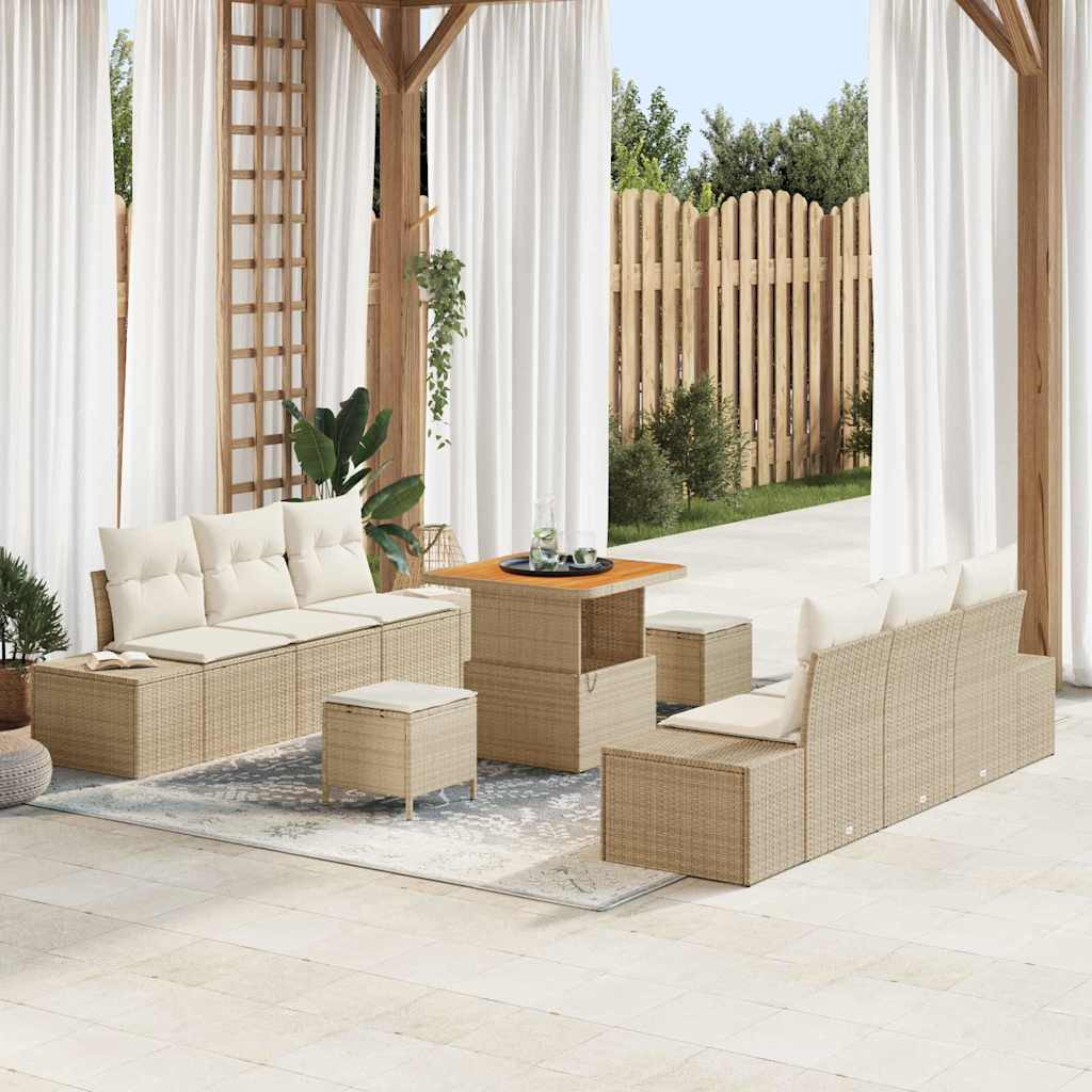 vidaXL Gartensofa-set mit Kissen 9 pcs Beige Poly-Rattan