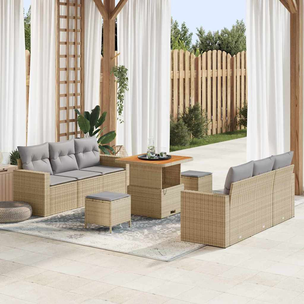 vidaXL Garten-Sofa-Set mit Kissen 9 pcs Beige und Hellgrau