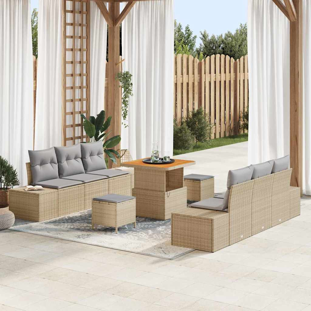 vidaXL Gartensofa-set mit Kissen 9 pcs Beige Poly-Rattan