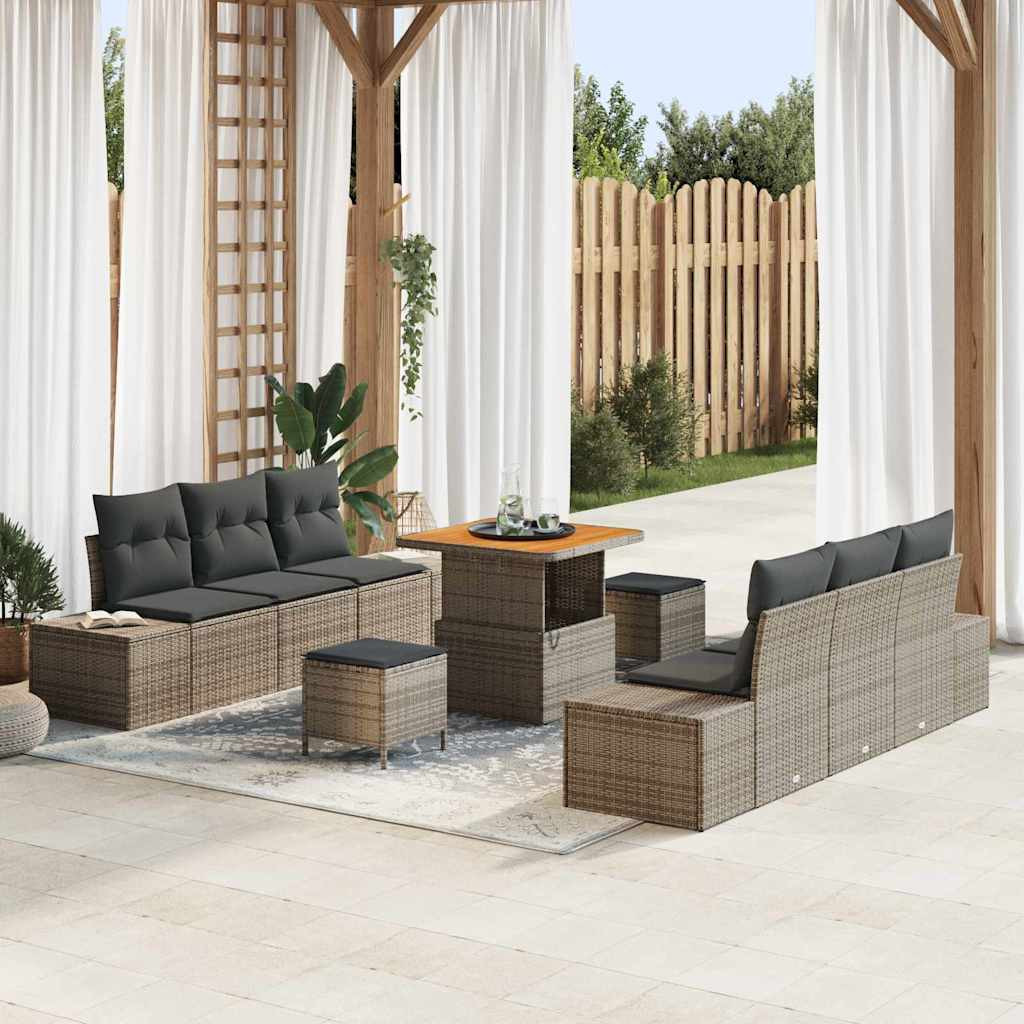 vidaXL Gartensofa-set mit Kissen 9 pcs Grau Poly-Rattan