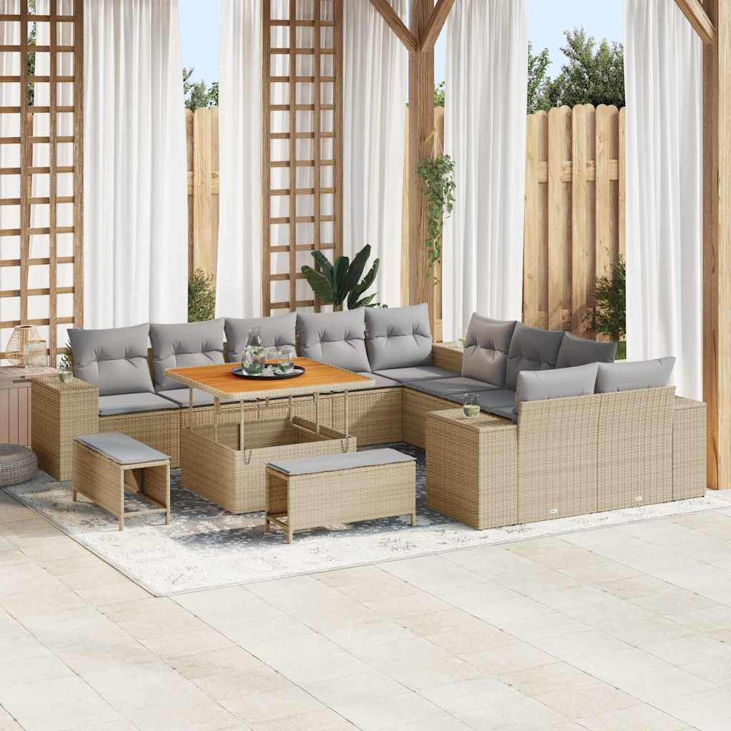 vidaXL Gartensofa-set mit Kissen 13 pcs Beige und Hellgrau Poly-Rattan