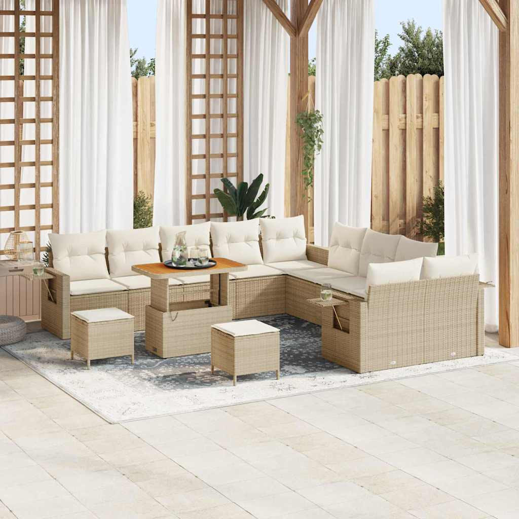 vidaXL Gartensofa-set mit Kissen mit Speicher 13 pcs Beige Poly-Rattan