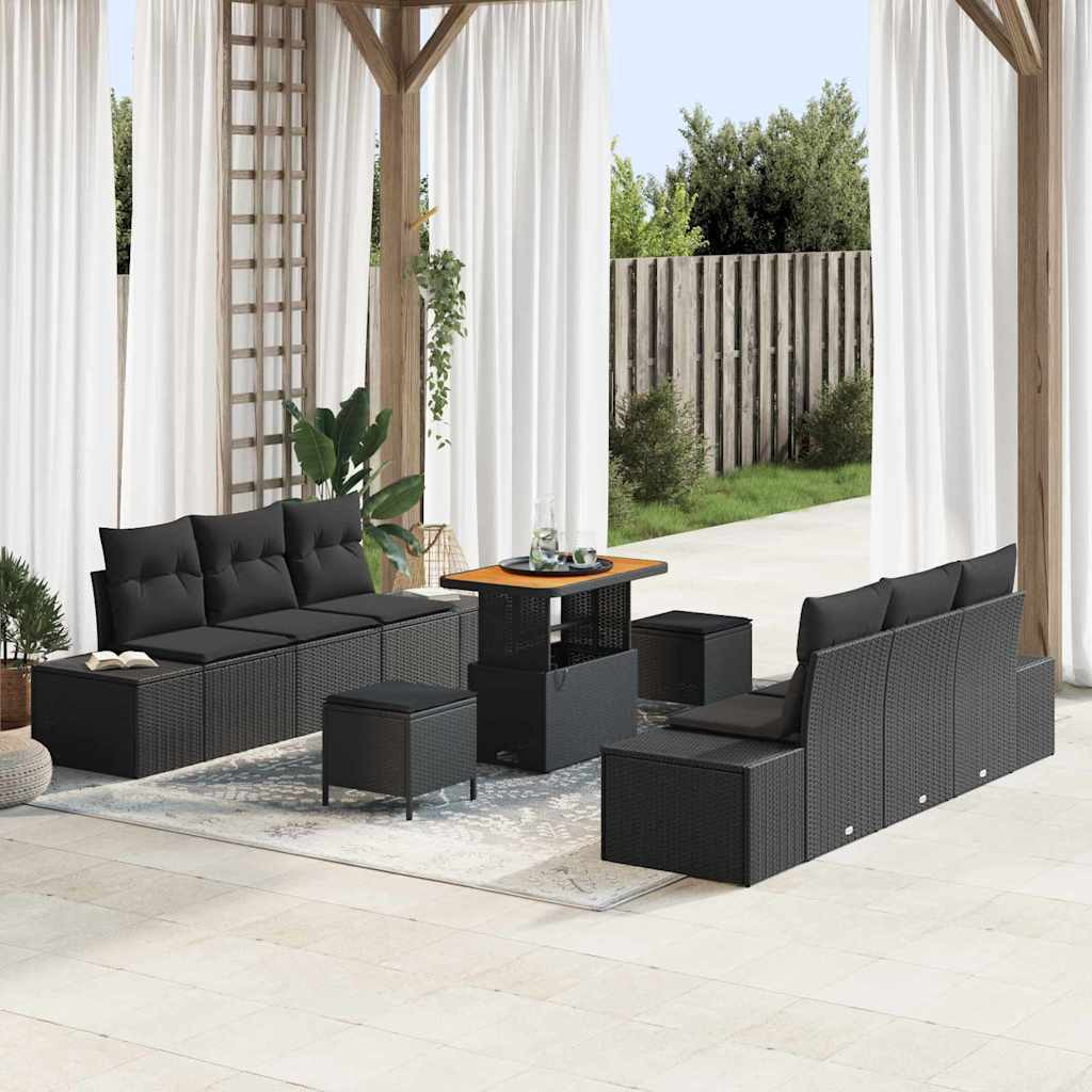 vidaXL Gartensofa-set mit Kissen 9 pcs Schwarz Poly-Rattan