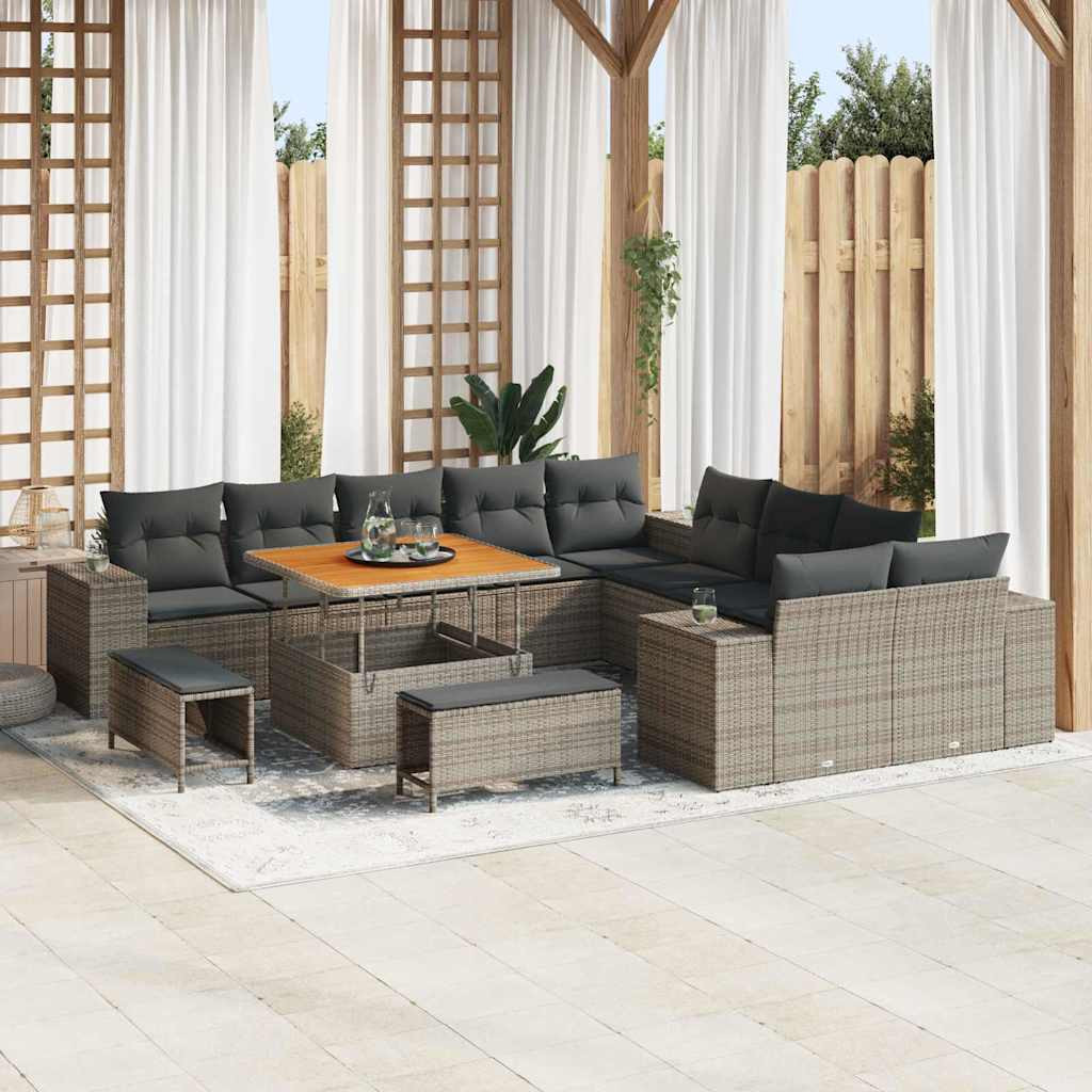 vidaXL Gartensofa-set mit Kissen 13 pcs Grau Poly-Rattan