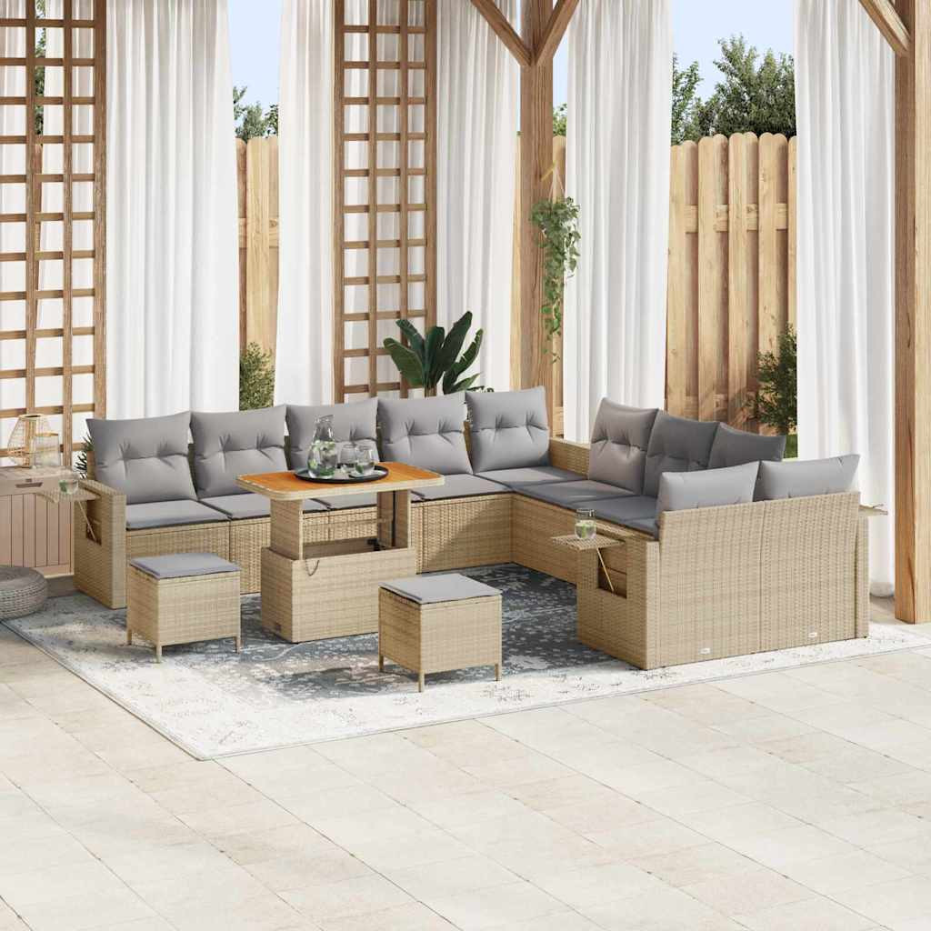 vidaXL Gartensofa-set mit Kissen mit Speicher 13 pcs Beige Poly-Rattan
