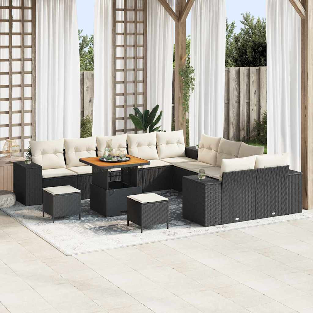 vidaXL Gartensofa-set mit Kissen 13 pcs Schwarz und Creme Poly-Rattan