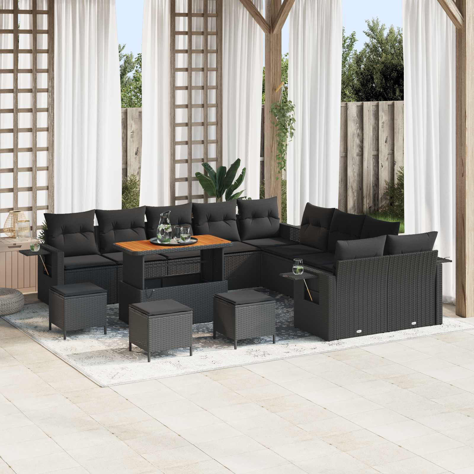 vidaXL Gartensofa-set mit Kissen 14 pcs Schwarz Poly-Rattan