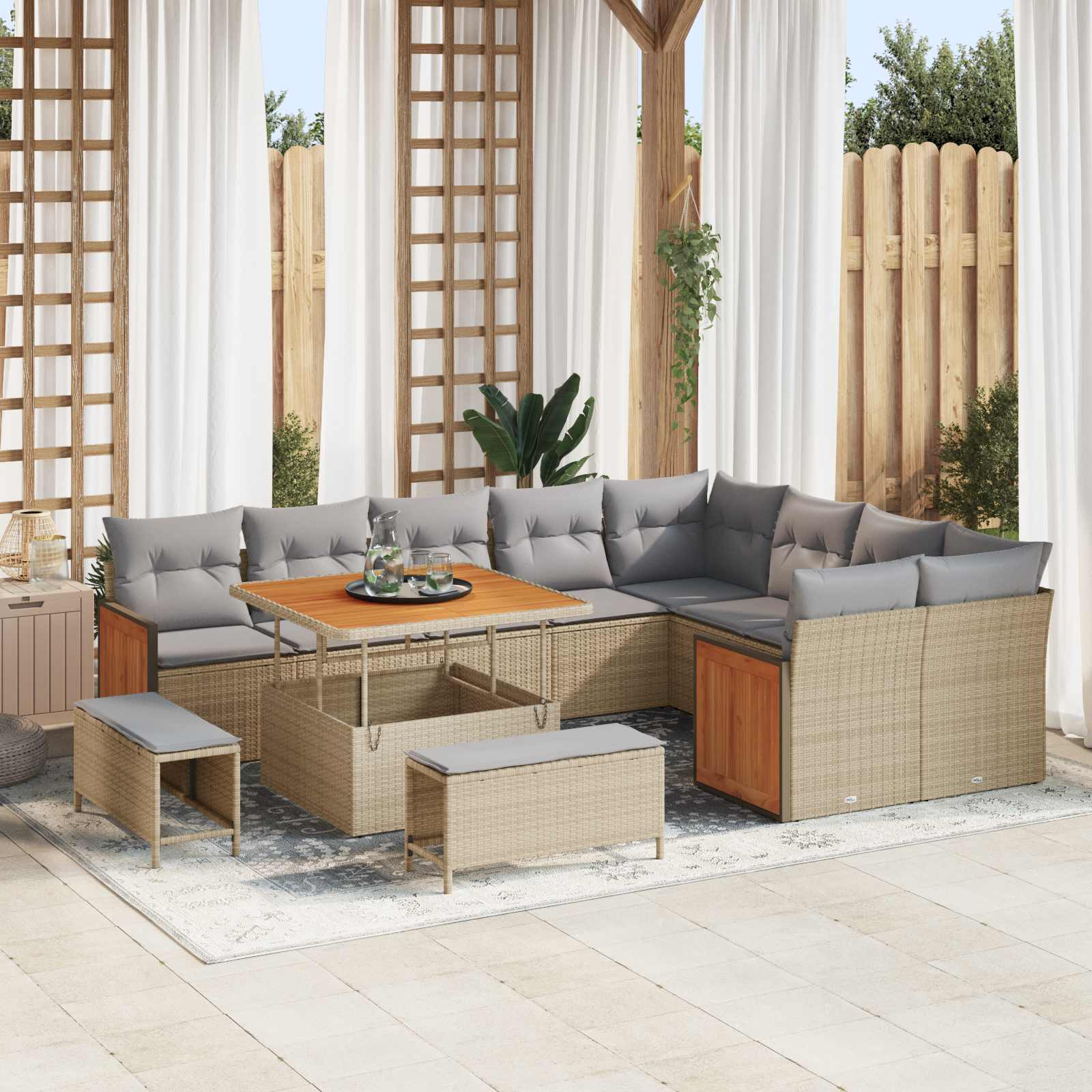 vidaXL Gartensofa-set mit Kissen 12 pcs Beige und Hellgrau