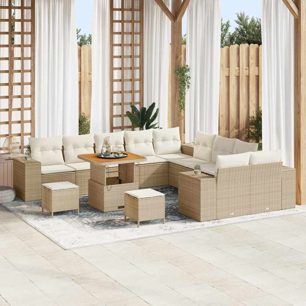 vidaXL Gartensofa-set mit Kissen 13 pcs Beige und Creme Poly-Rattan