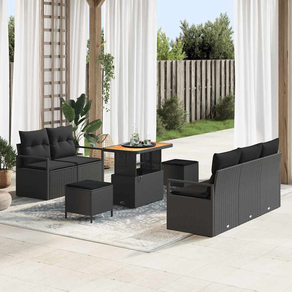 vidaXL Gartensofa-set mit Kissen 8 pcs Schwarz Poly-Rattan