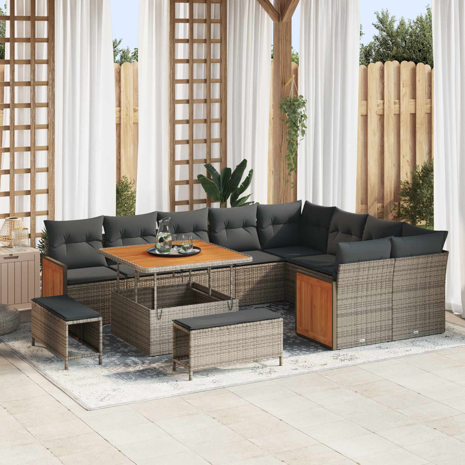 vidaXL Gartensofa-set mit Kissen 12 pcs Grau