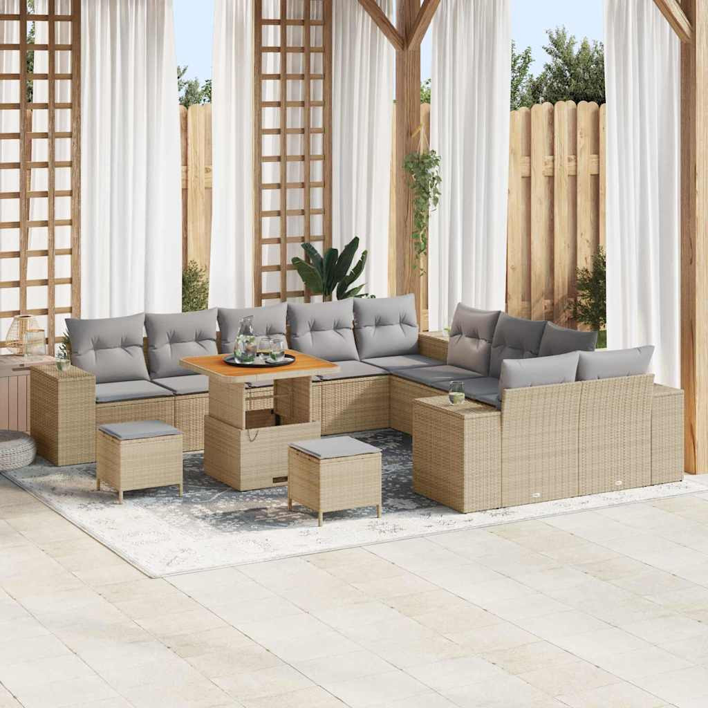 vidaXL Gartensofa-set mit Kissen 13 pcs Beige und Hellgrau Poly-Rattan