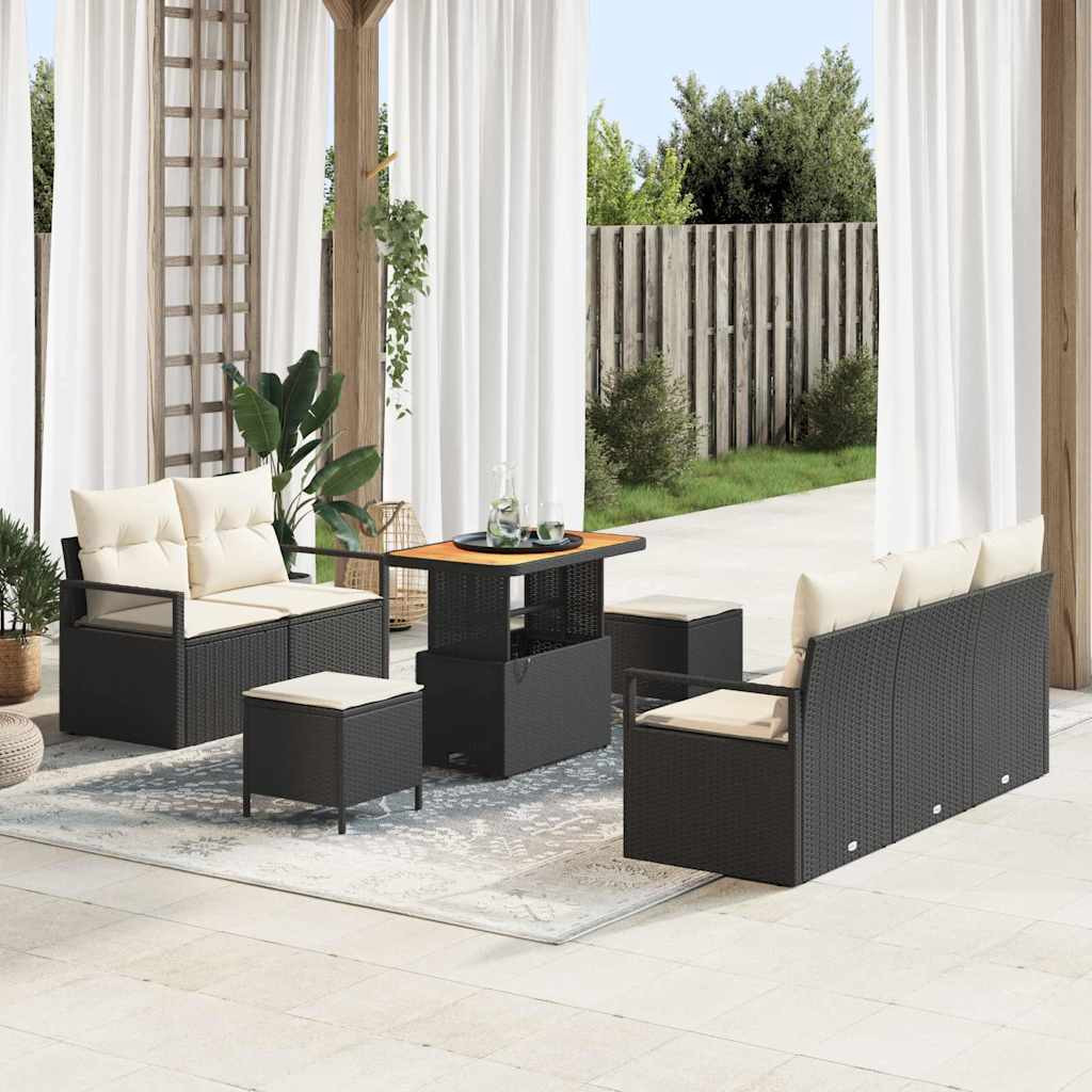 vidaXL Gartensofa-set mit Kissen 8 pcs Schwarz Poly-Rattan