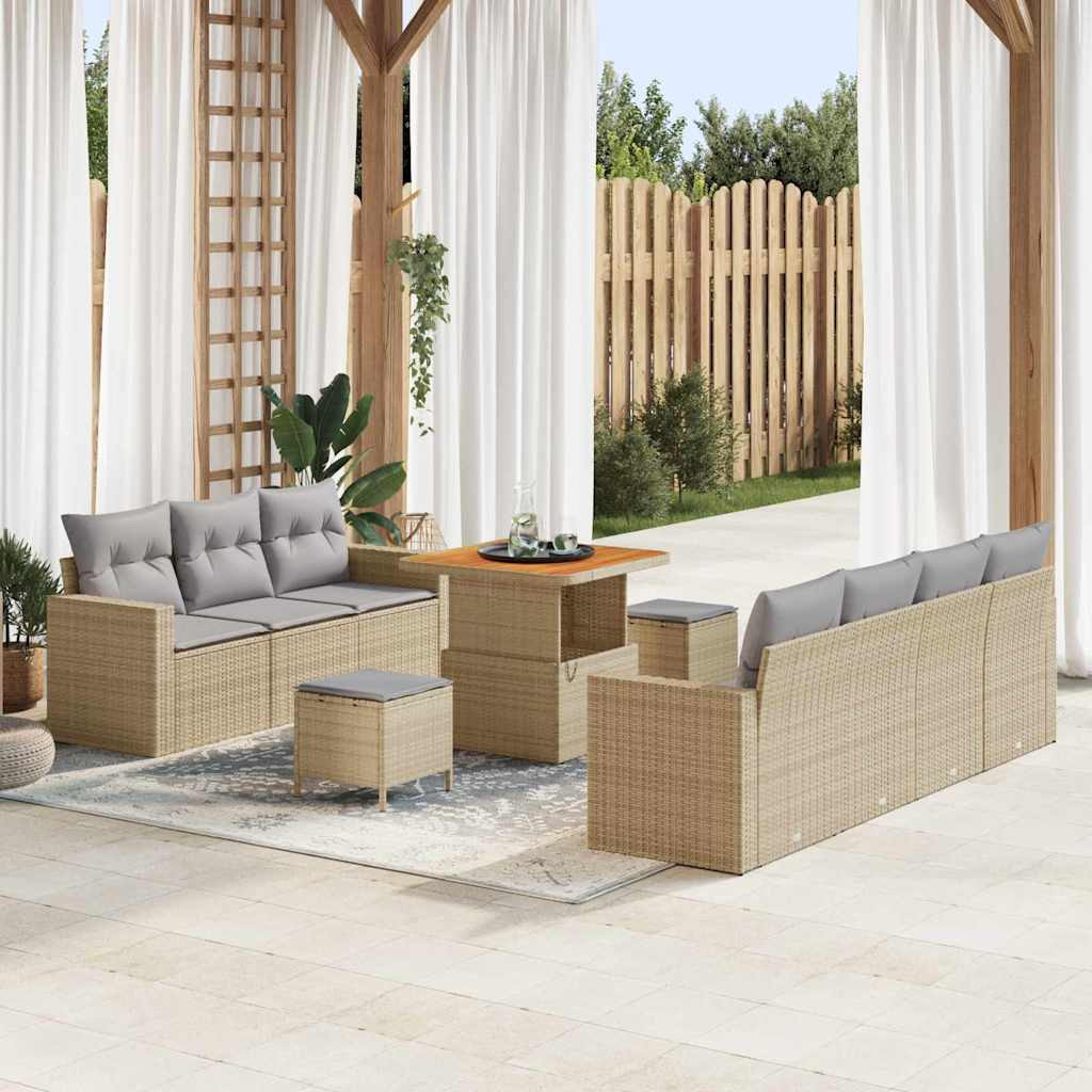 vidaXL Garten-Sofa-Set mit Kissen 10 pcs Beige und Hellgrau