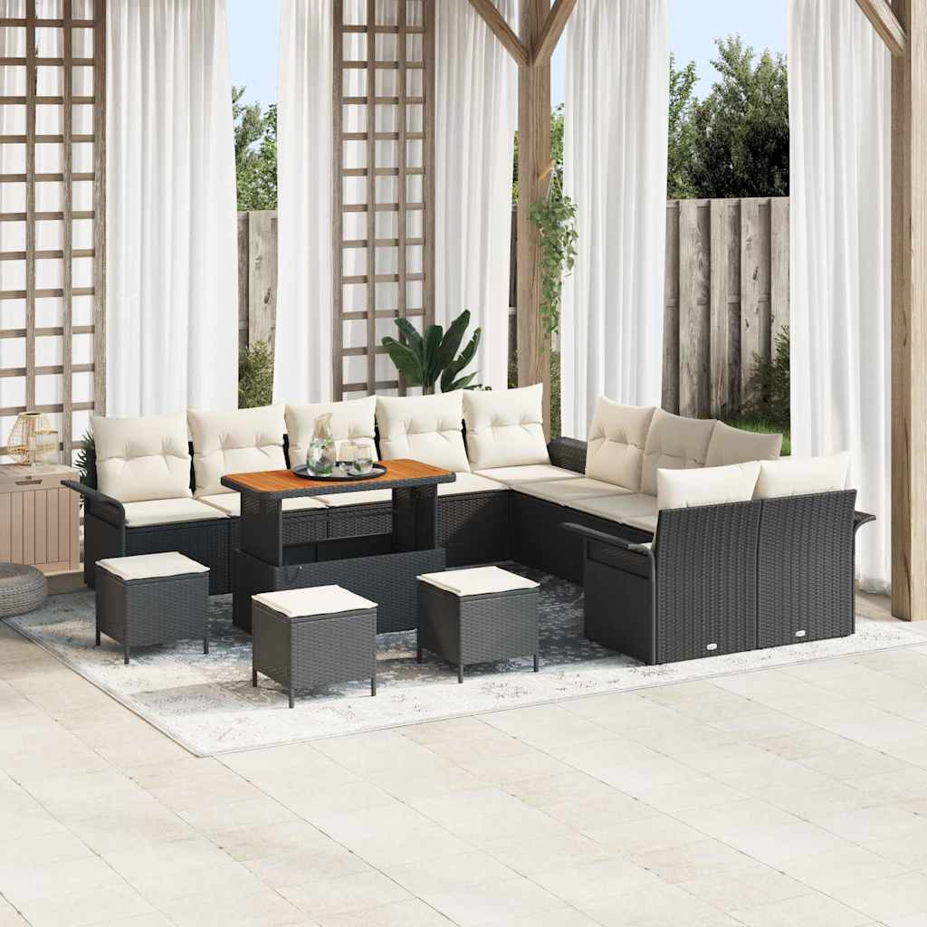 vidaXL Gartensofa-set mit Kissen 14 pcs Schwarz Poly-Rattan