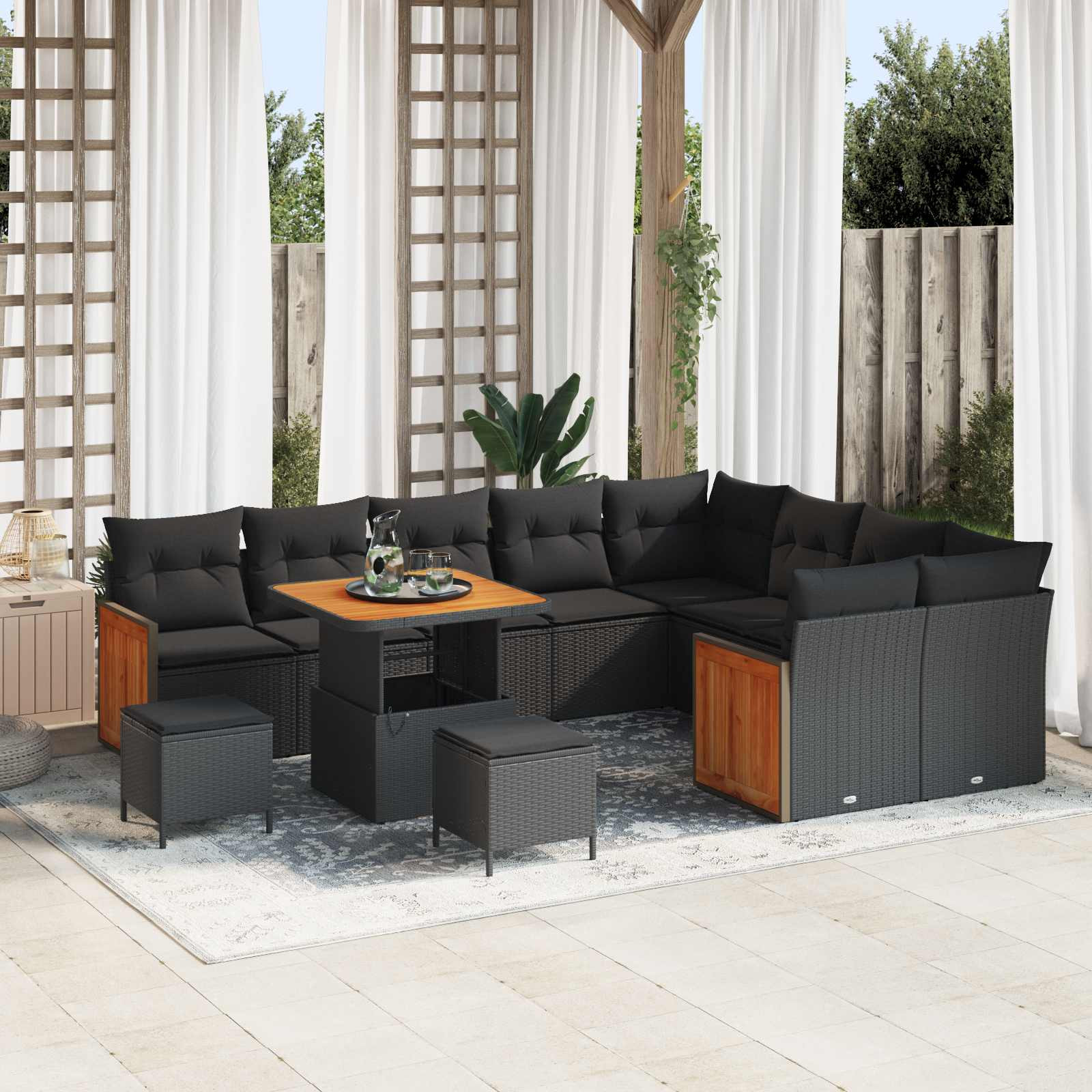 vidaXL Gartensofa-set mit Kissen 12 pcs Schwarz