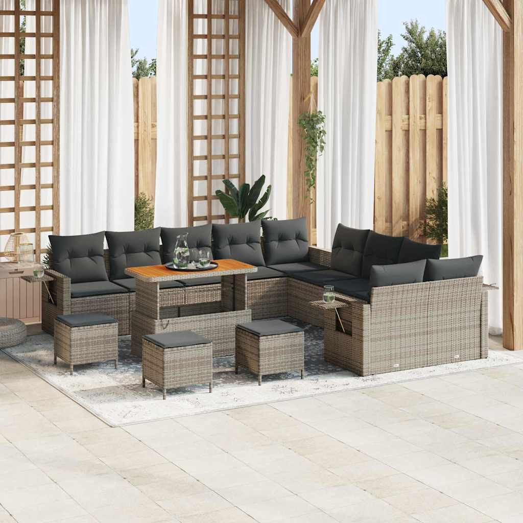 vidaXL Gartensofa-set mit Kissen mit Speicher 14 pcs Grau Poly-Rattan