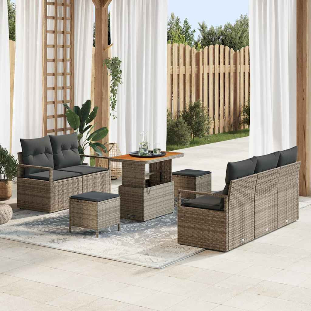 vidaXL Gartensofa-set mit Kissen 8 pcs Grau Poly-Rattan