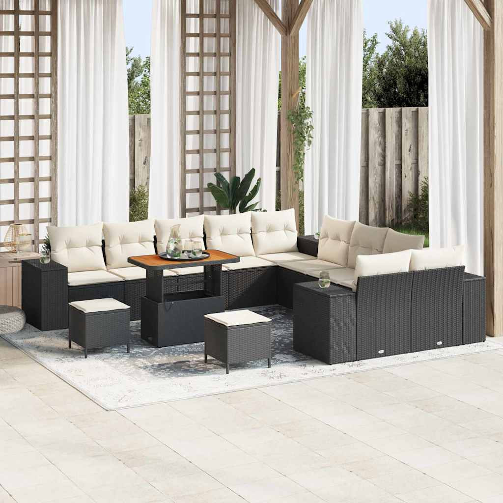 vidaXL Gartensofa-set mit Kissen 13 pcs Schwarz und Creme Poly-Rattan
