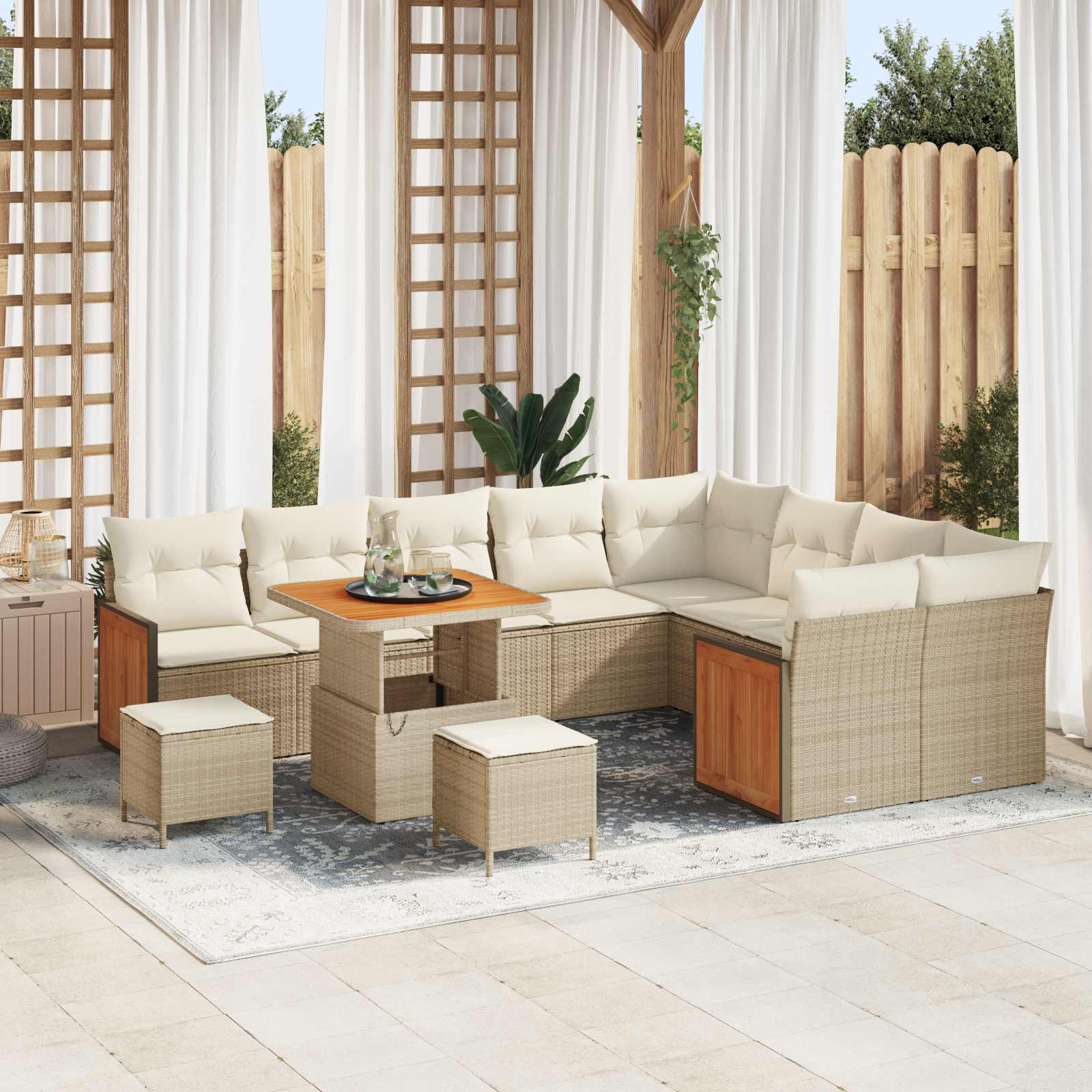 vidaXL Gartensofa-set mit Kissen 12 pcs Beige und Creme
