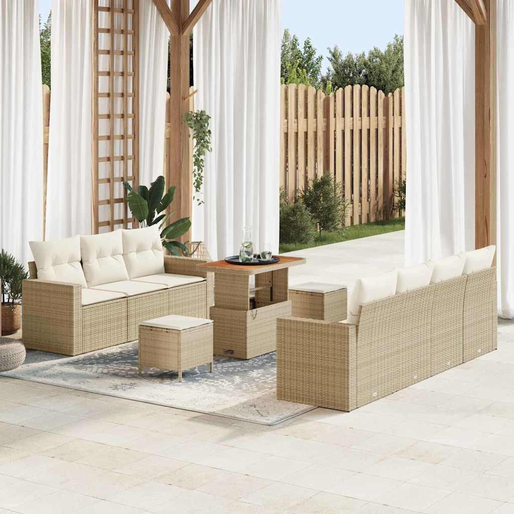 vidaXL Garten-Sofa-Set mit Kissen mit Speicher 10 pcs Beige und Creme