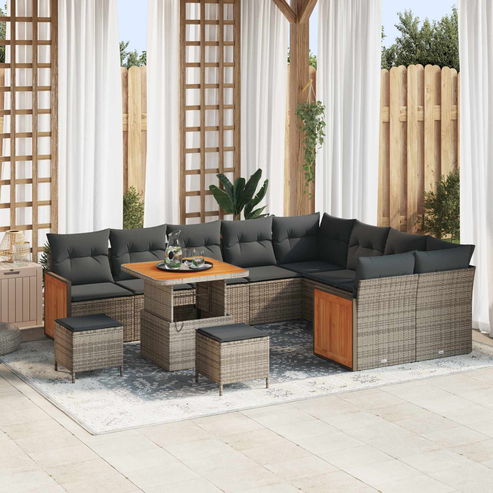 vidaXL Gartensofa-set mit Kissen 12 pcs Grau