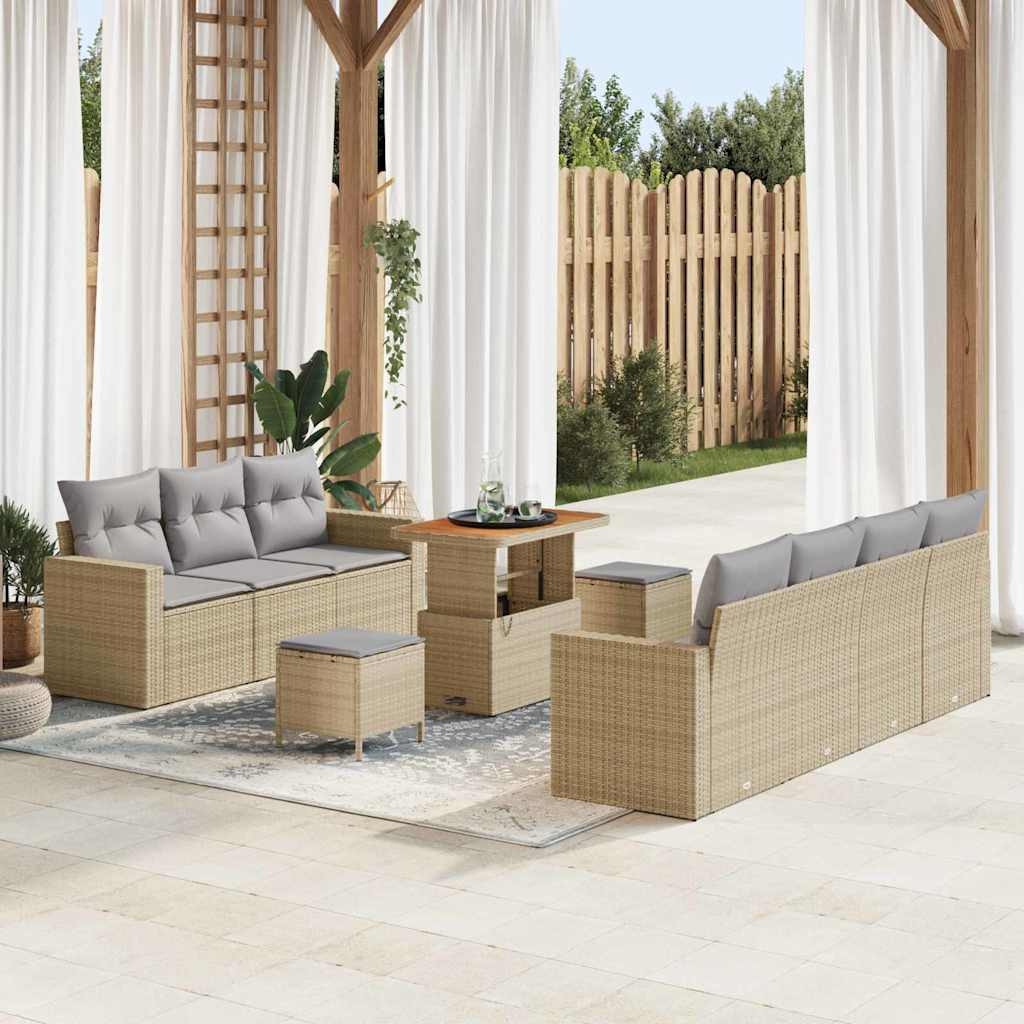 vidaXL Garten-Sofa-Set mit Kissen 10 pcs Beige und Hellgrau