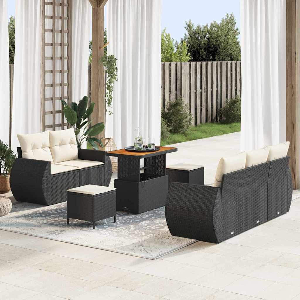 vidaXL Gartensofa-set mit Kissen 8 pcs Schwarz und Creme Poly-Rattan