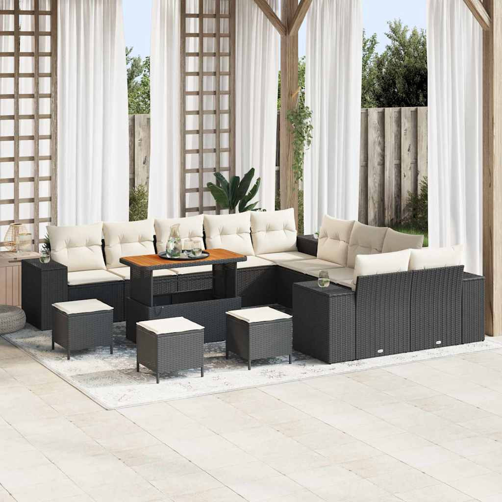 vidaXL Gartensofa-set mit Kissen 14 pcs Schwarz und Creme Poly-Rattan