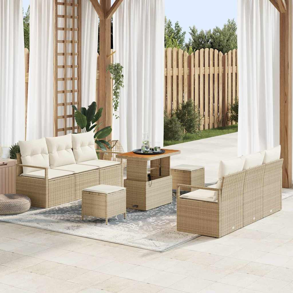 vidaXL Gartensofa-set mit Kissen 9 pcs Beige Poly-Rattan