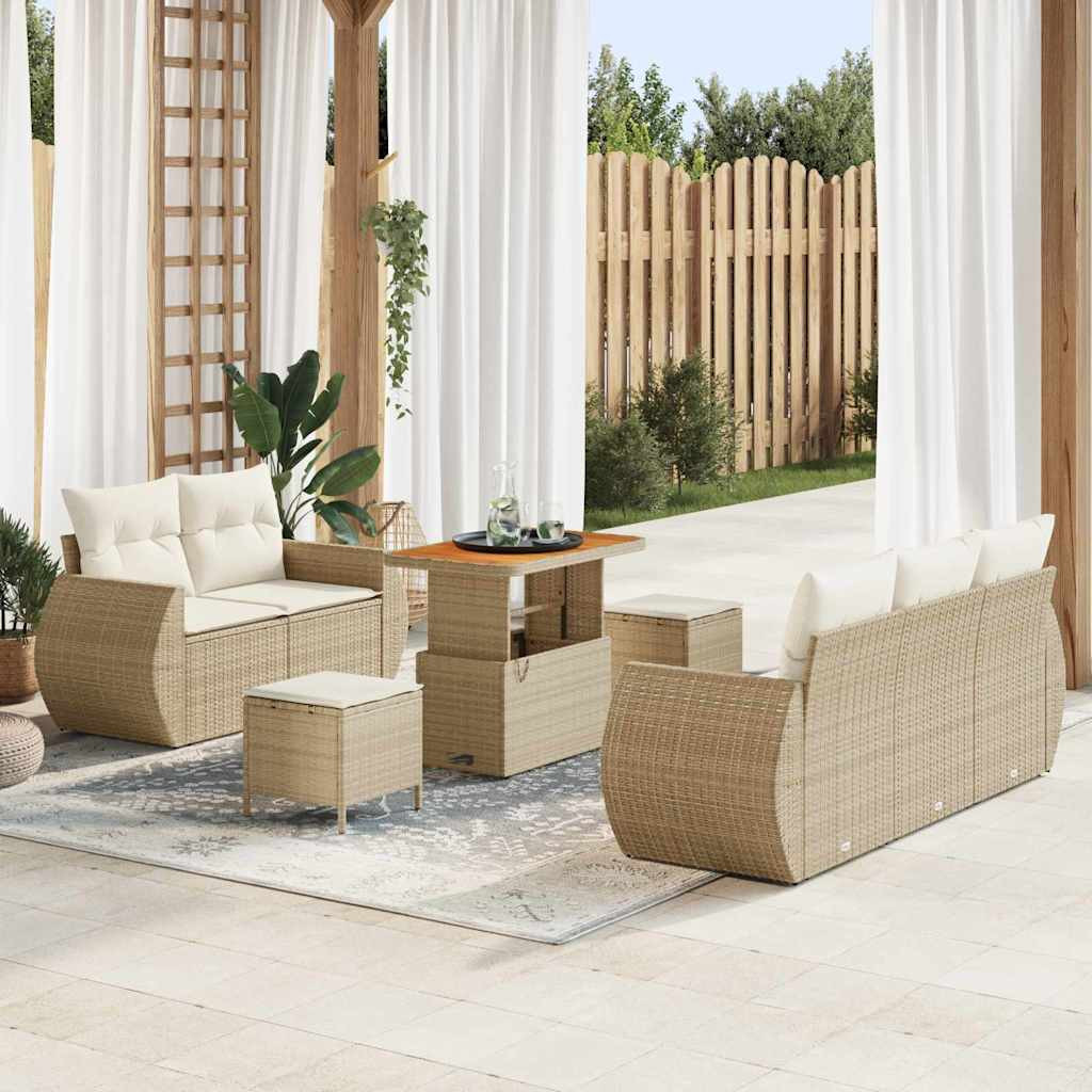 vidaXL Gartensofa-set mit Kissen 8 pcs Beige und Creme Poly-Rattan
