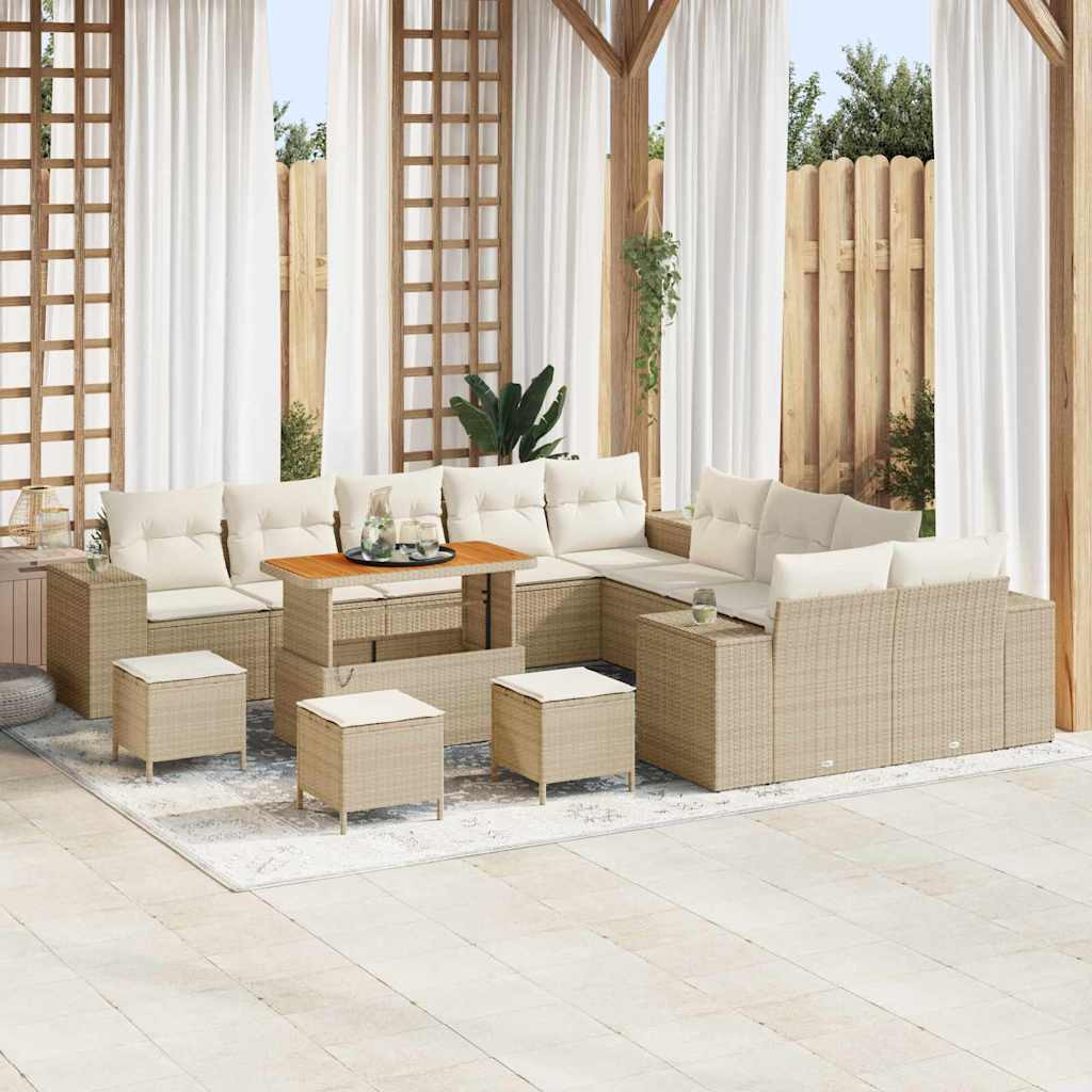 vidaXL Gartensofa-set mit Kissen 14 pcs Beige und Creme Poly-Rattan