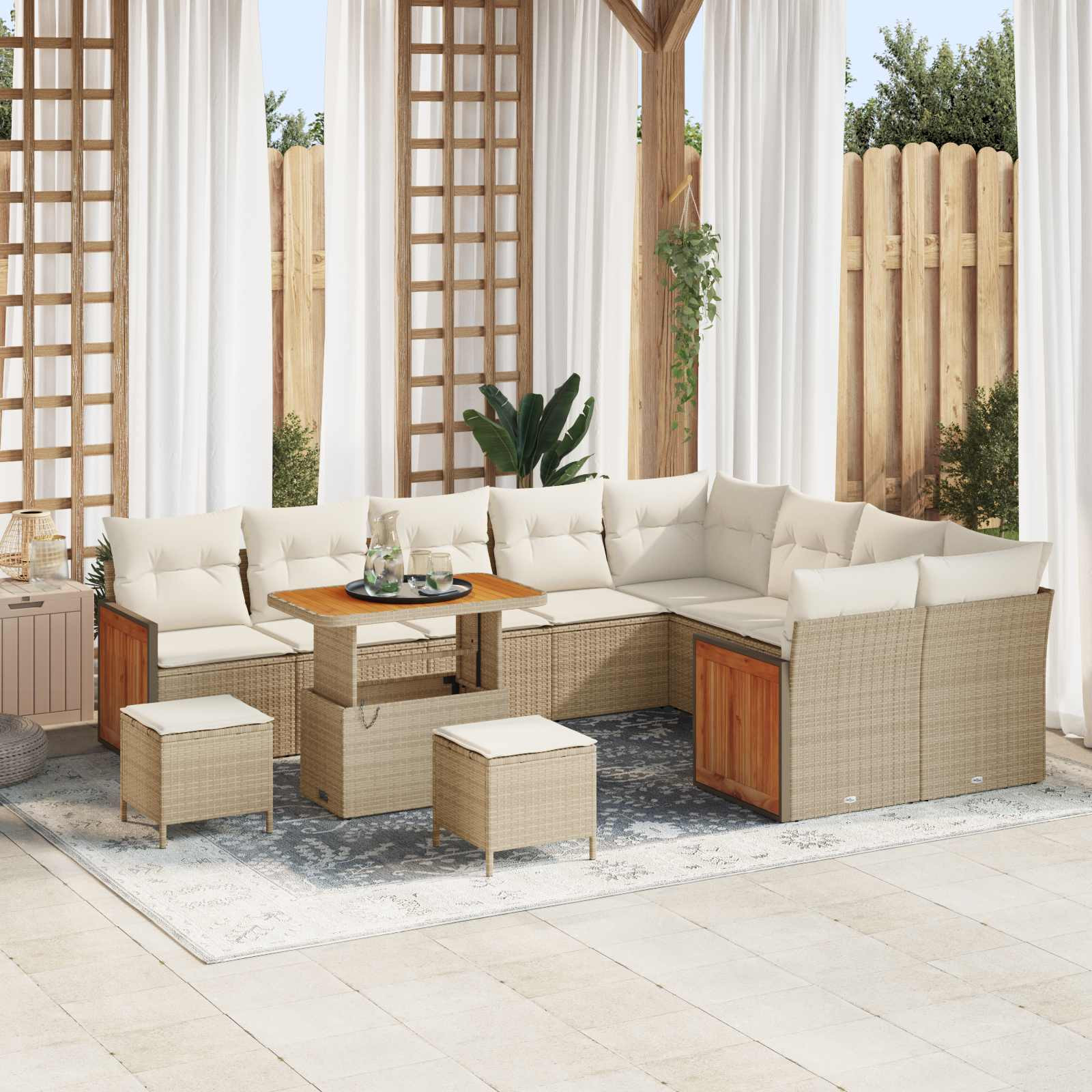 vidaXL Gartensofa-set mit Kissen 12 pcs Beige und Creme