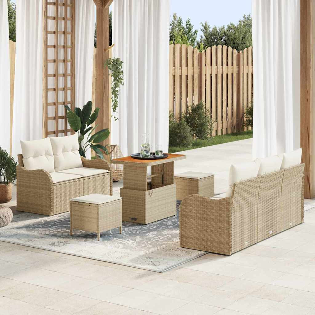 vidaXL Gartensofa-set mit Kissen 8 pcs Beige Poly-Rattan