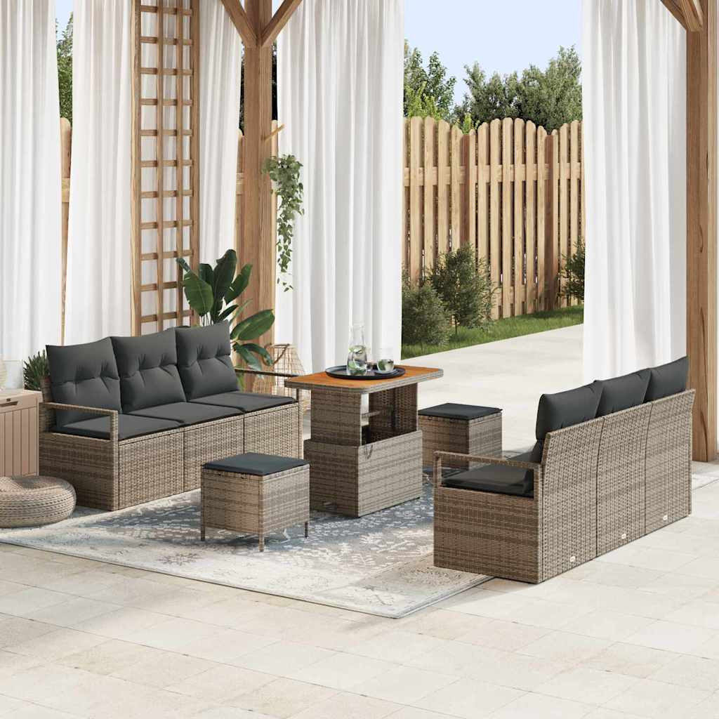vidaXL Gartensofa-set mit Kissen 9 pcs Grau Poly-Rattan
