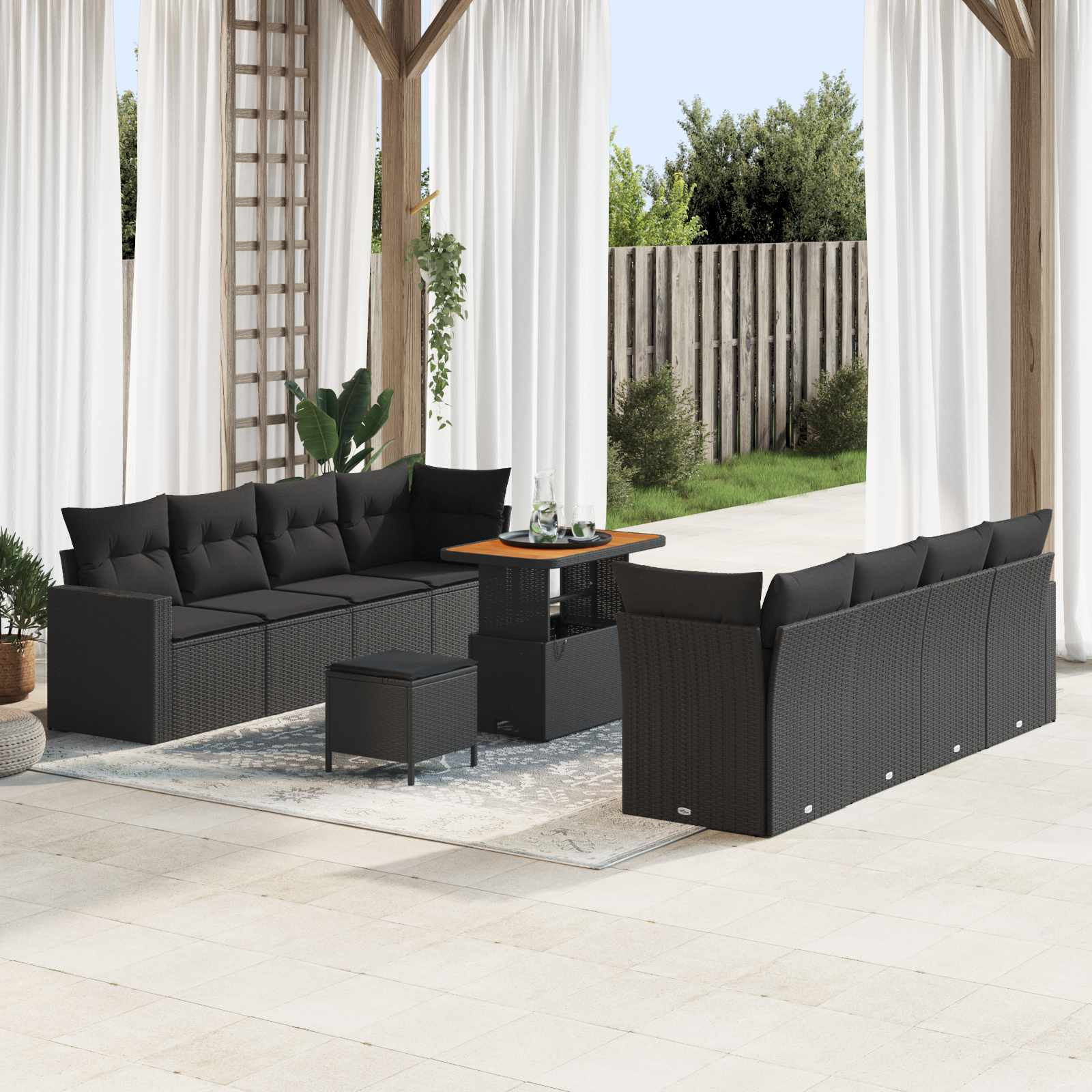 vidaXL Gartensofa-set mit Kissen 12 pcs Schwarz Poly-Rattan