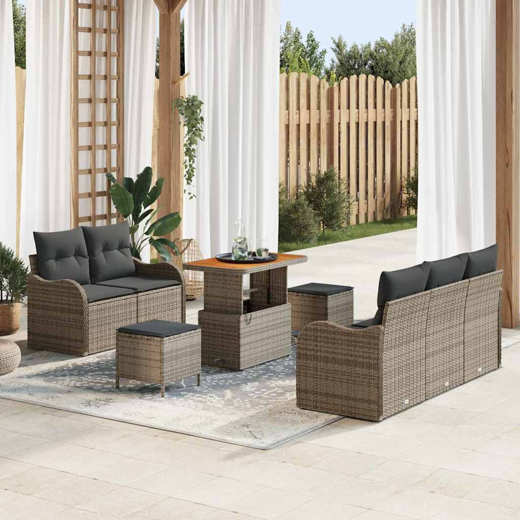 vidaXL Gartensofa-set mit Kissen 8 pcs Grau Poly-Rattan