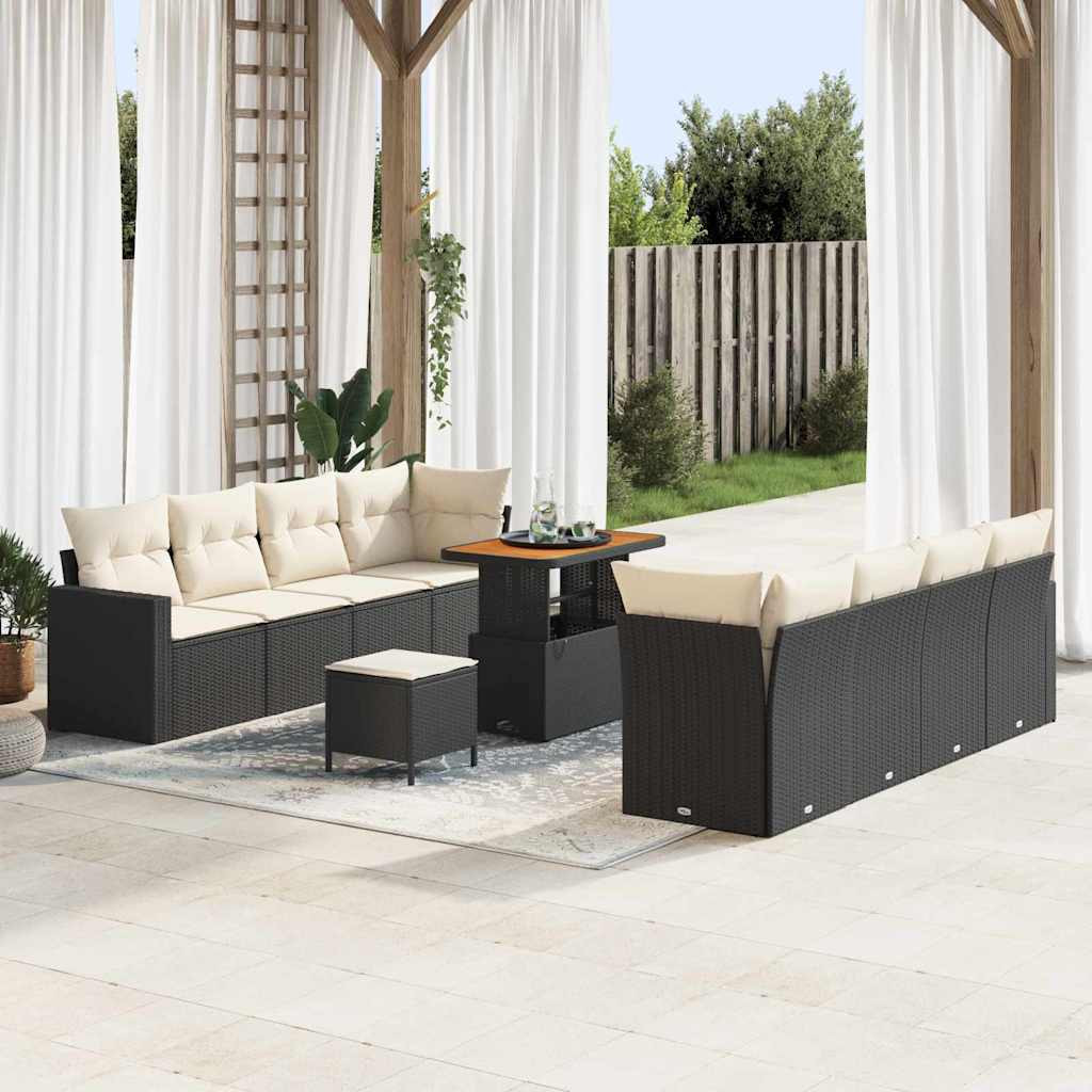 vidaXL Gartensofa-set mit Kissen 12 pcs Schwarz und Creme Poly-Rattan