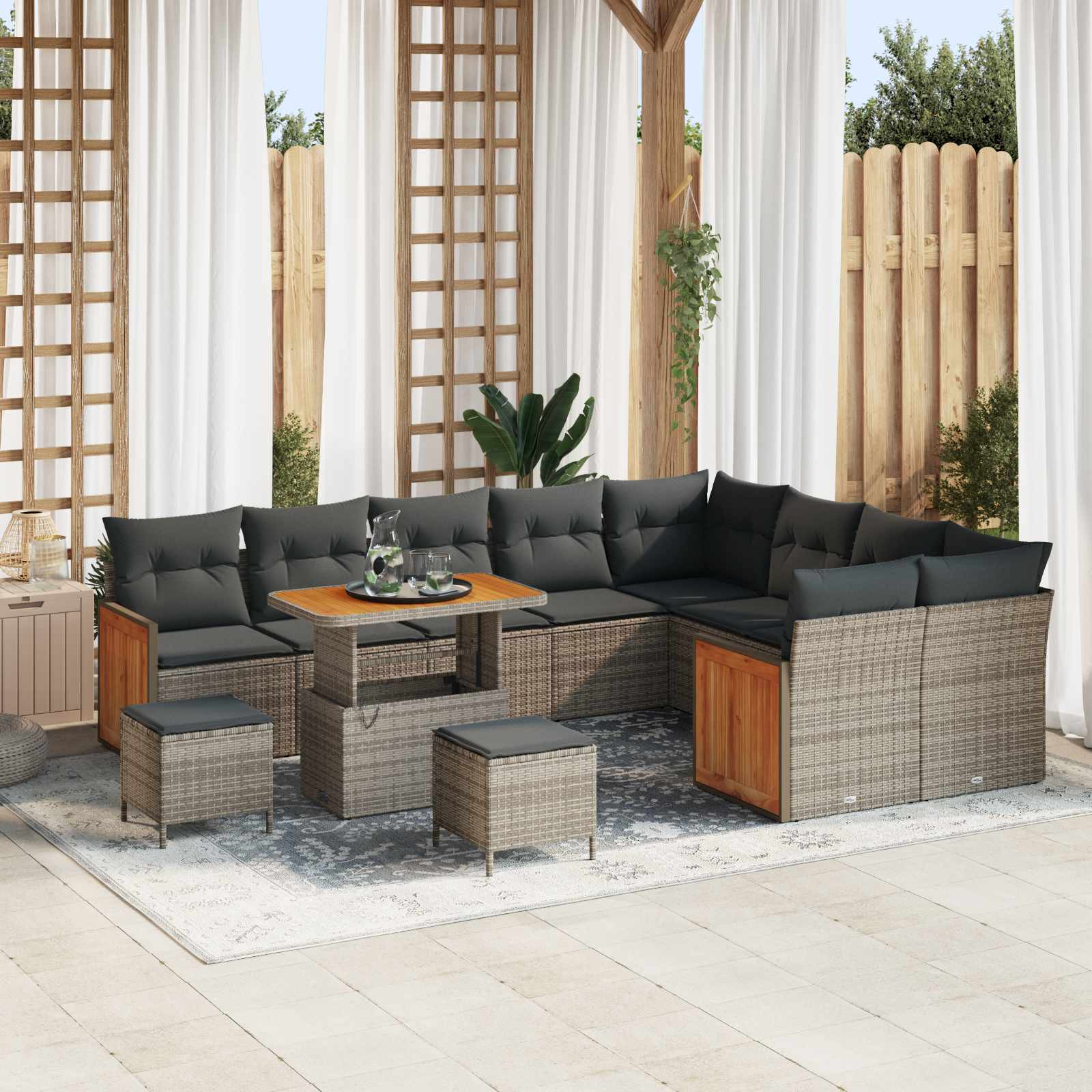 vidaXL Gartensofa-set mit Kissen 12 pcs Grau