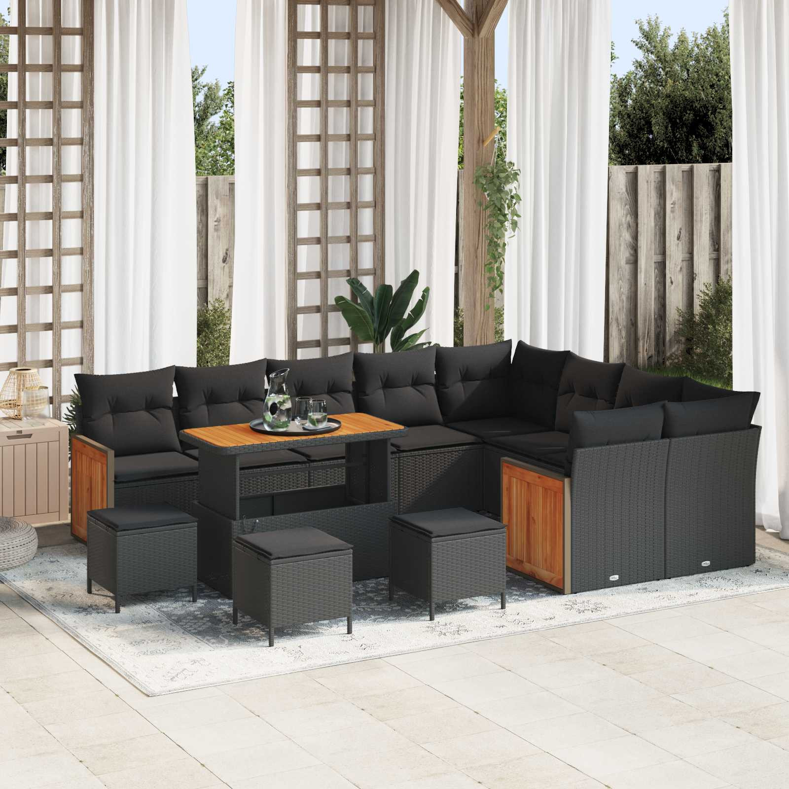 vidaXL Gartensofa-set mit Kissen 13 pcs Schwarz