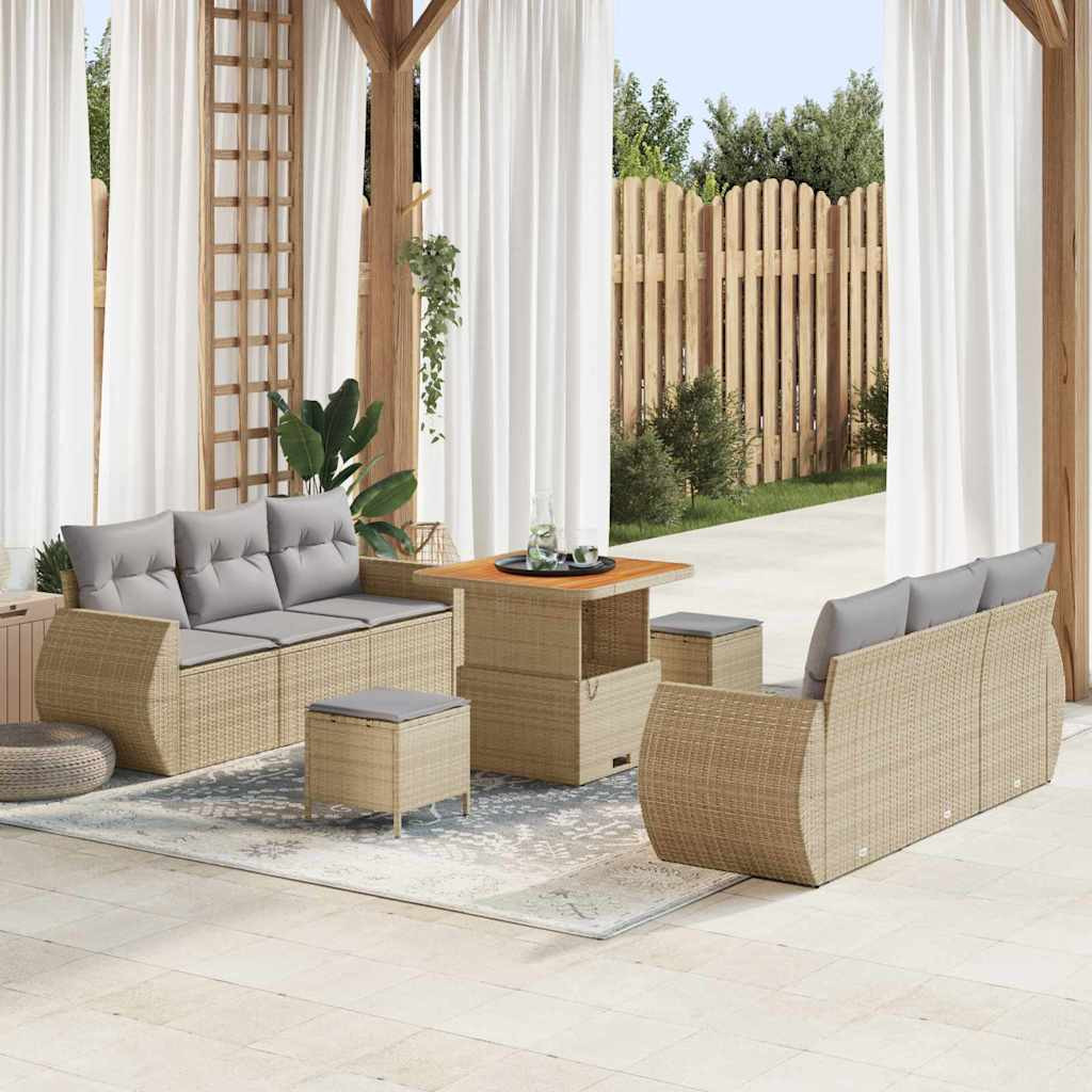 vidaXL Gartensofa-set mit Kissen 9 pcs Beige und Hellgrau Poly-Rattan